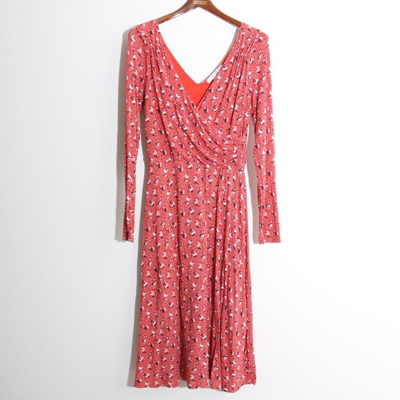 Boden Georgia Floral Midi Dress Jersey Faux Wrap Ruched Red Surplice V-Neck 8L - Picture 2 of 15